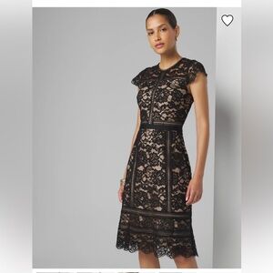 White House black market WHBM short sleeve fit and flare cocktail dress nude 10